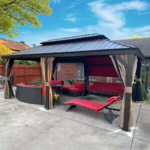 12x20 ft Premium All-Weather Gazebo – Double Roof with Mosquito Net & Curtains