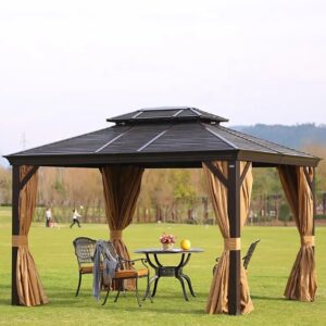 12x10 Premium All-Weather Gazebo – Double Roof with Mosquito Net & Curtains